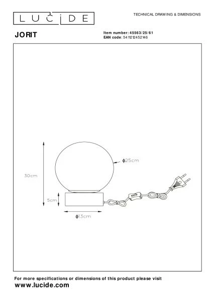 Lucide JORIT - Lampe de table - Ø 25 cm - 1xE27 - Opalin - technique